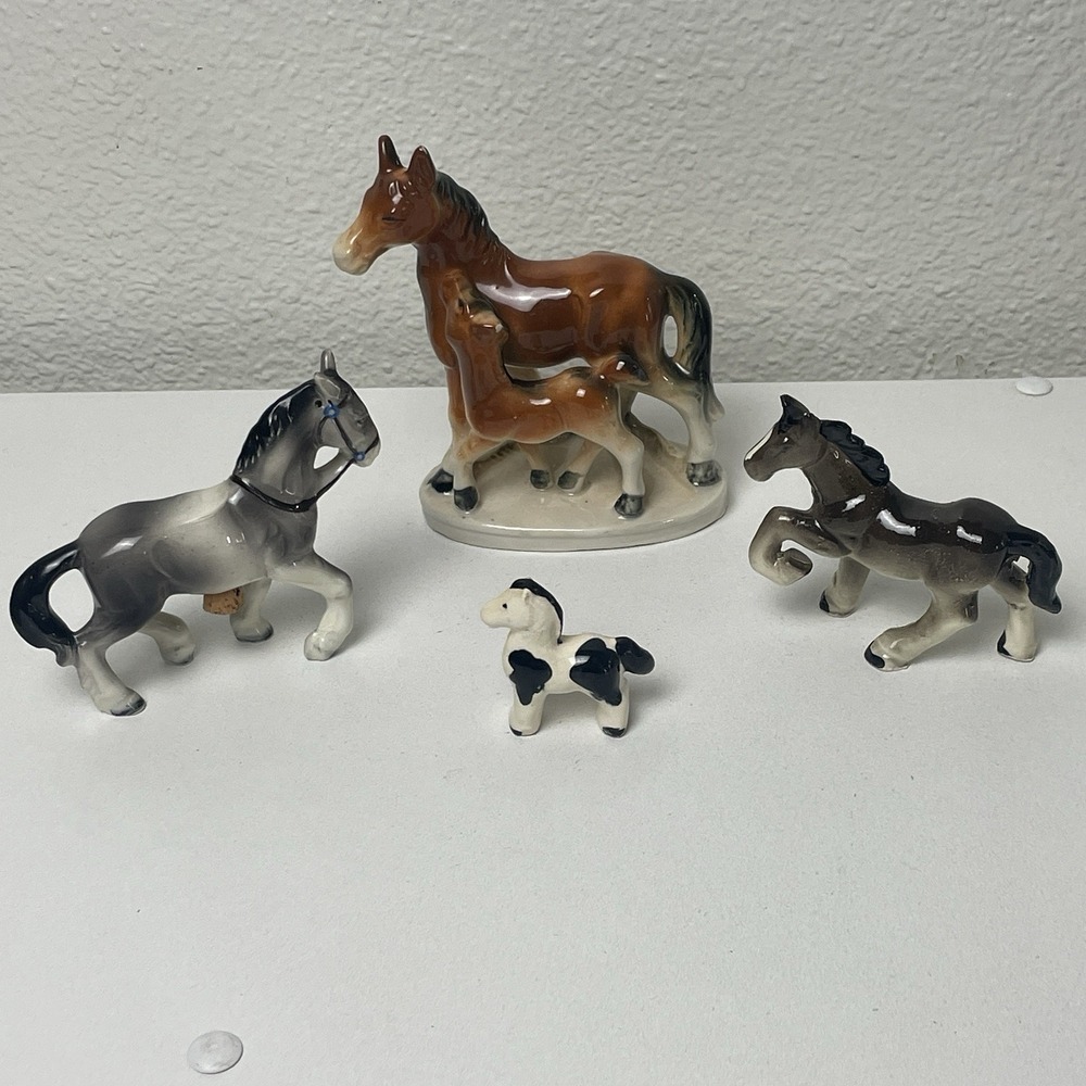 Vintage Glossy Ceramic Horse Figurines Made in Japan Mixed Lot of 4